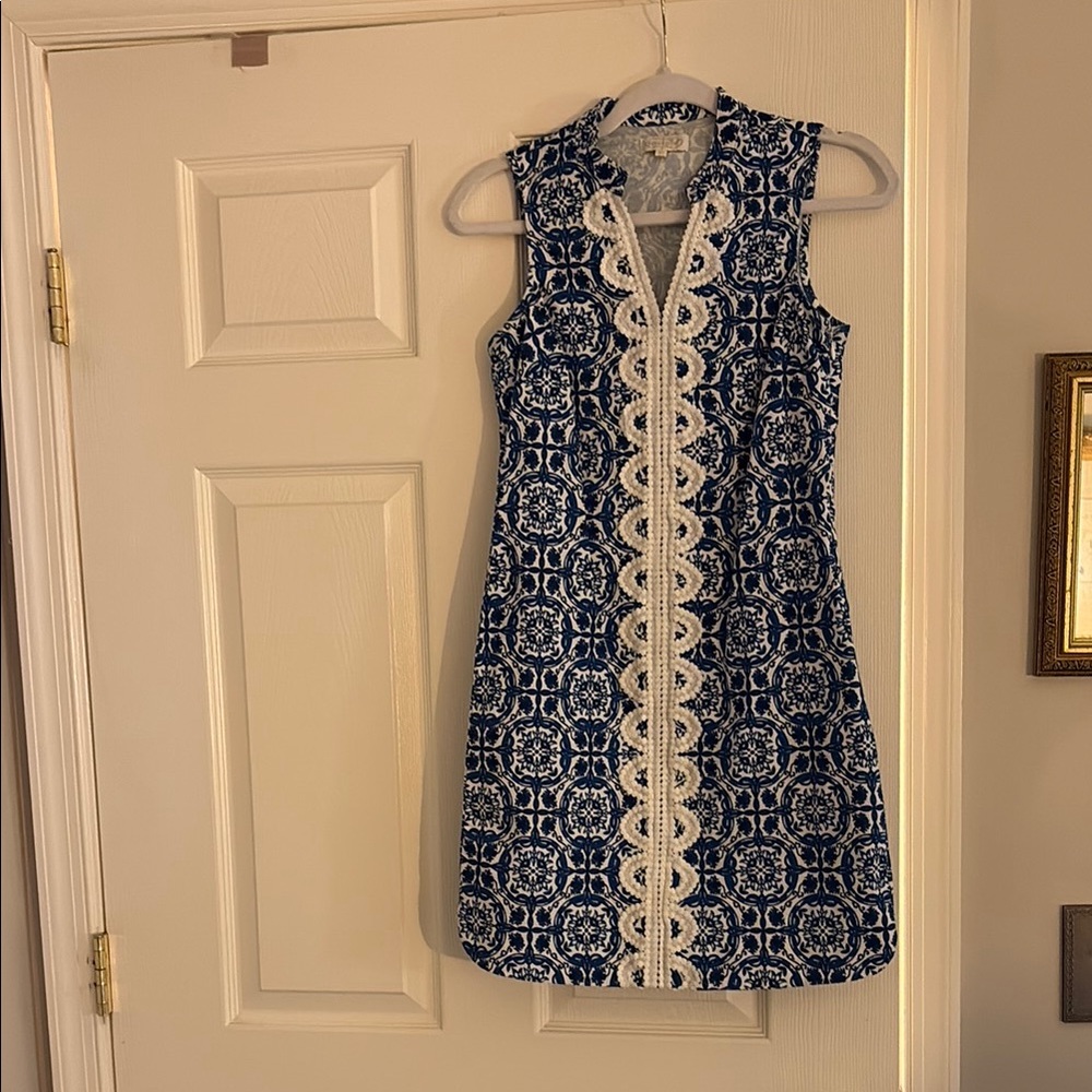 Blue and White Sleeveless Dress